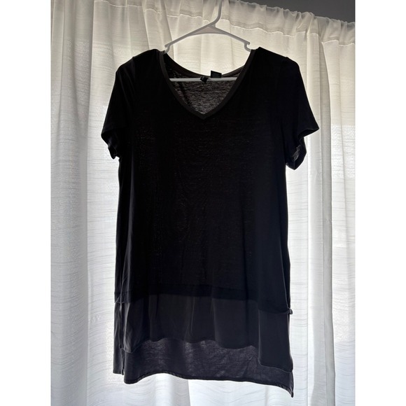 Cynthia Rowley Gray V-Neck Short Sleeve Layered Hem T-Shirt Top Medium - Picture 1 of 7